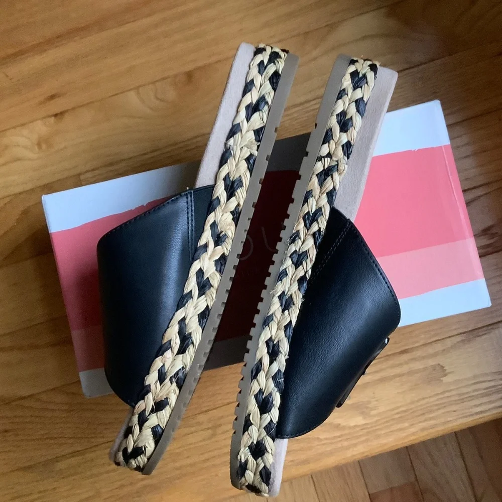 Soul Naturalizer Day Break Slide Sandal Black Raffia SZ 9